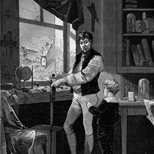 George Stephenson, British engineer (1781-1848) with his son