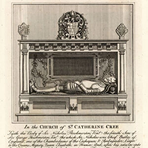 Grave effigy of Sir Nicholas Throkmorton, 1516-1571, Chief Butler of England, in the church of St Catherine Cree, Aldgate
