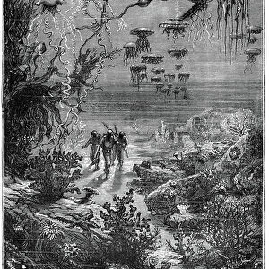 Illustration for 20 000 leagues under the seas written by Jules Verne, 1870 (engraving)