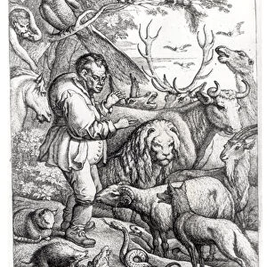 Illustration from the Introduction to Aesops Fables, 1666 (engraving) (b / w photo)