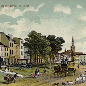 Islington, Upper Street, 1840 (colour litho)