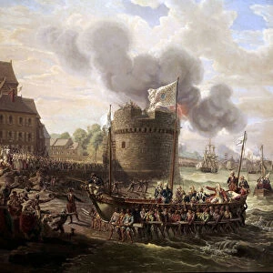 King Louis XVI visits the works of the port of Cherbourg on 23 / 06 / 1786 Painting by Louis
