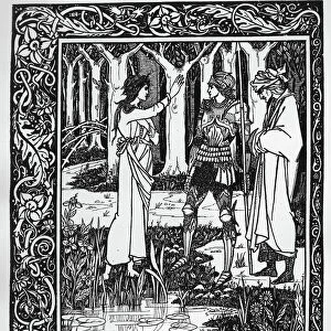 The Lady of the Lake telleth Arthur of the sword Excalibur, illustration from Le