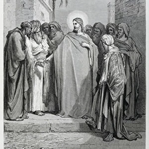 Matthew 22:15-22, Jesus Disputes with Pharisees about Tribute Money, Illustration from the Dore Bible, 1866