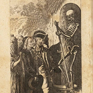 Men and women look at a Memento Mori, 18th century. 1803 (engraving)
