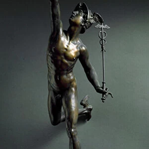 Mercury holding a caduceus and wearing a helmet and sandals. 1580 (bronze sculpture)