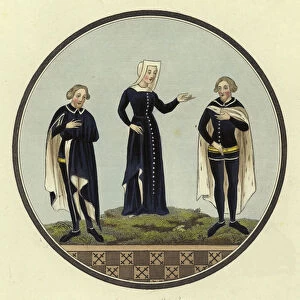 Mourning habits of the 14th Century (coloured engraving)