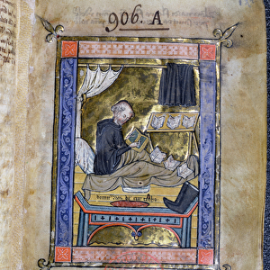 Ms 753 Fol. 9 Monk writing in his bed, from Flores Bernardi