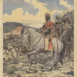 The Negus Menelik at the battle of Adwa (colour litho)