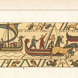 The Norman flotilla under William, Duke of Normandy, arrives at, 1856 (chromolithograph)