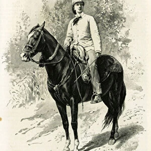 Portrait of Jane Dieulafoy (nee Magre, 1851-1916), archeologist and writer, on her horse