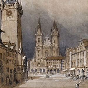 Prague and its Town Hall (colour litho)