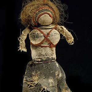 Rag doll, 350-60 (woven dyed wool, undyed flax & human hair)