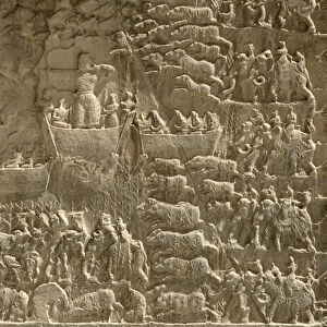 A royal boar hunt, possibly depicting Khosrow II shooting an arrow from a boat