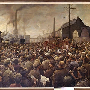 Russian Revolution of 1917: "Lenin speaking to the workers of the Putilov factory in