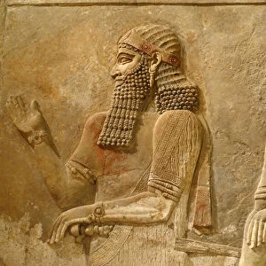 Detail of Sargon II and guard, relief from King Sargons palace in Khorsabad, c