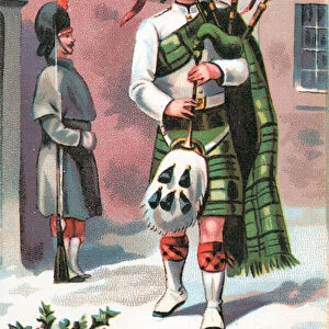 Scottish Piper, Christmas Card (chromolitho)