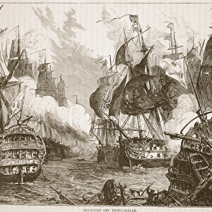 Sea-fight off Trincomalee, illustration from Cassell