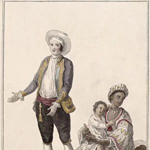 A Spaniard and his Indian Wife, engraved by Juan de la Cruz, 1784 (coloured engraving)