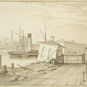 Subsidance of Toll House, on Prince Street Bridge, 1828 (pencil & w / c on paper)