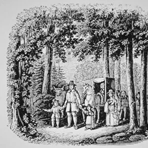 Thomas Hooker leading his parishioners into the Connecticut wilderness (litho)