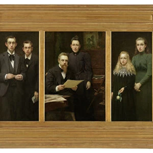 Triptych with portraits of the artist and his family (oil on canvas)