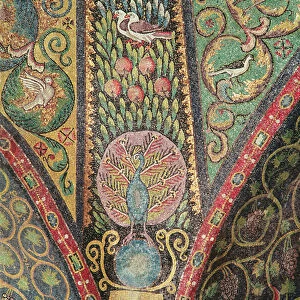 Detail from the vault depicting birds and a peacock (mosaic)