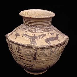 Vessel depicting an open-winged bird of prey and other animals, Fasa Ware, c