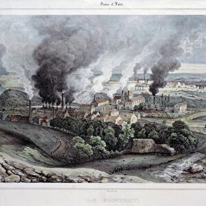 View of the Foundry and crystallerie du Creusot circa 1820-1830, 19th century (engraving)