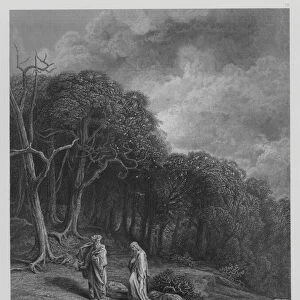 Vivien and Merlin enter the Woods (engraving)