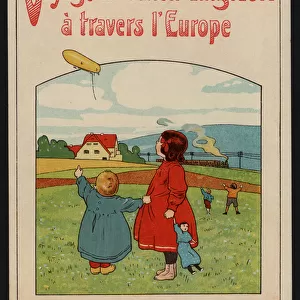 Voyage en ballon dirigeable a travers l Europe (colour litho)