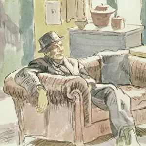 Walter Sickert seated on a sofa, c. 1927 (black chalk & w/c on paper)