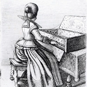 Woman Playing at a Keyboard, 1635 (engraving) (b / w photo)