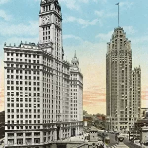Wrigley Building and Tribune Tower (coloured photo)