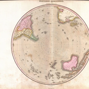 1818, Pinkerton Map of the Southern Hemisphere, South Pole, Antarctic, John Pinkerton