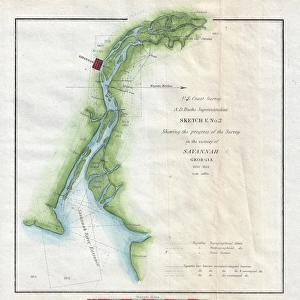 1853, U. S. Coast Survey Map of Savannah Georgia and the Savannah River, topography