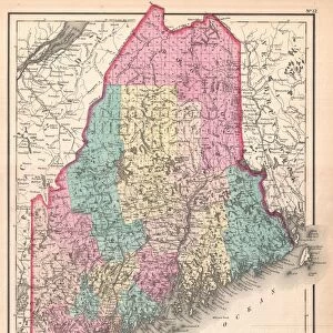 1857, Colton Map of Maine, topography, cartography, geography, land, illustration