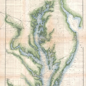 1873, U. S. Coast Survey Chart or Map of the Chesapeake Bay and Delaware Bay, topography