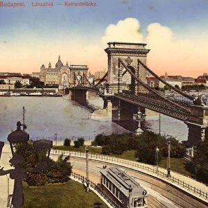 Historical images Chain Bridge Budapest Buildings