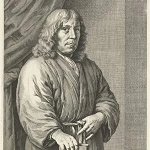 Portrait of Petrus van Staveren, pastor of Leiden The Netherlands, his hand resting