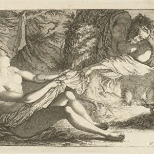 Satyr with a nymph, Arnold Houbraken, Anonymous, 1700 - 1750