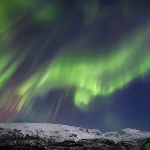 Aurora borealis over Blafjellet Mountain in Troms County, Norway