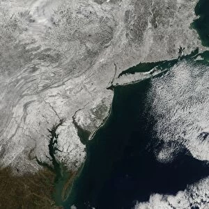 Satellite view of snow in the northeastern United States