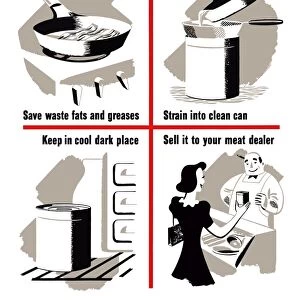 World War Two poster showing ways to save cooking fats and greases