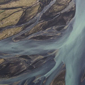 Aerial view of the Skjalfandafljot river delta, Northern Iceland, July 2009