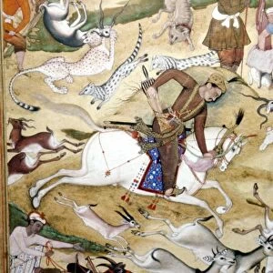 Akbar hunting, Mughal Scool, 1590