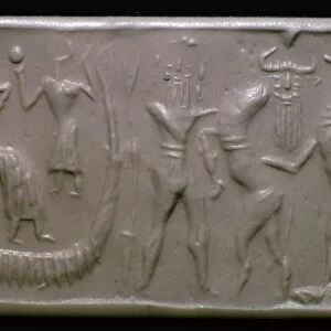 Akkadian cylinder-seal impression showing the flood-epic