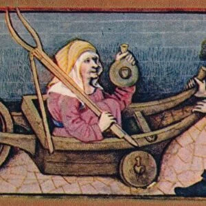 August - old woman in wheelbarrow, 15th century, (1939). Creator: Robinet Testard