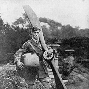 British pilot Captain Albert Ball posing with trophies from his 43rd victory, 1917