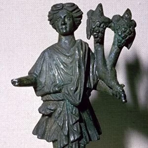 Bronze lar holding a double cornucopia